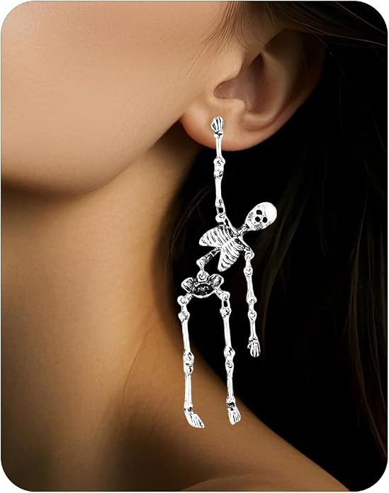 JSLOVFLO Hanging Skeleton Halloween Earrings