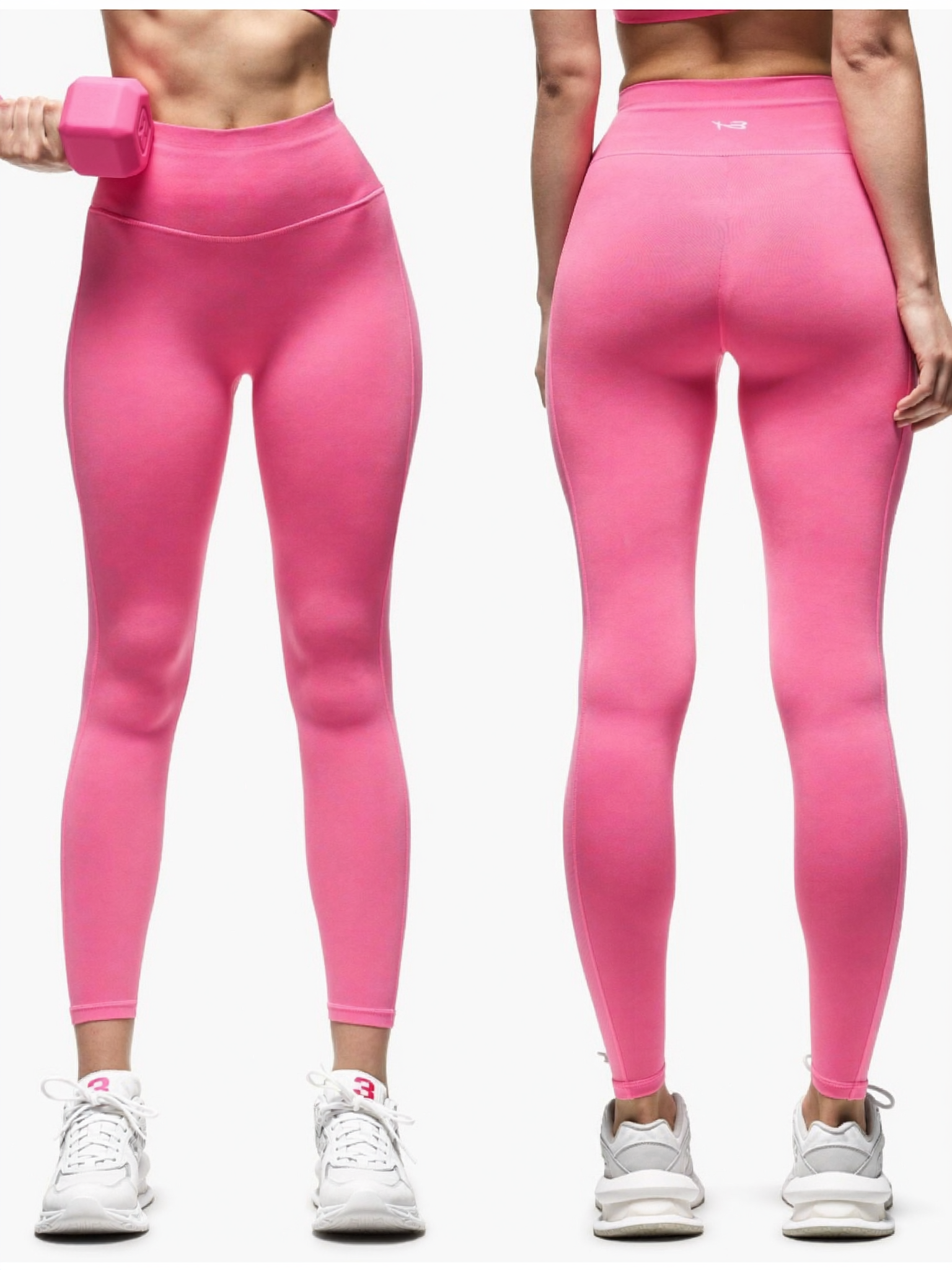 High Waist Piped Midi Leggings in Pink worn by a model