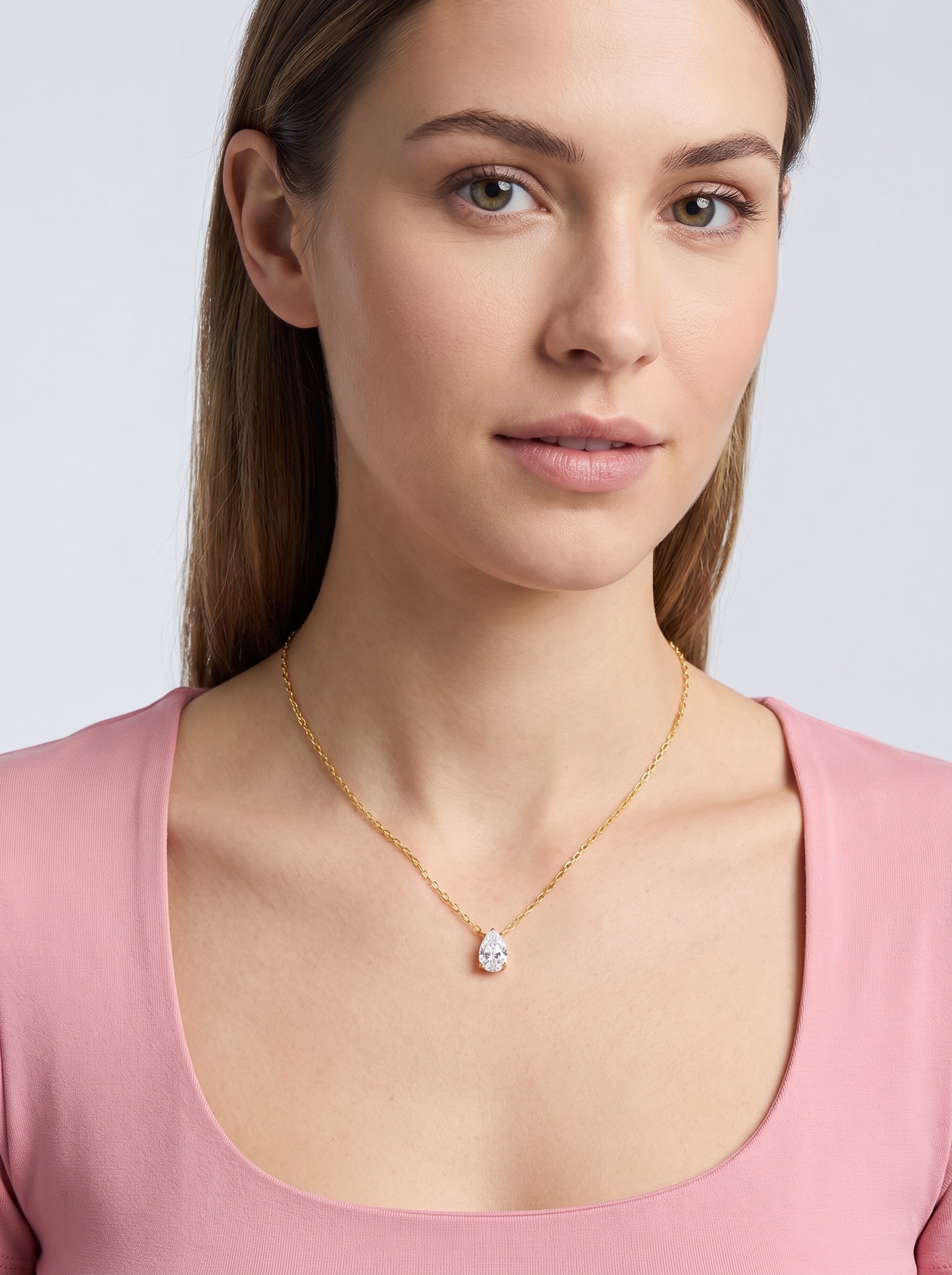 MAX + STONE 10K Gold Swarovski Zirconia Pear Necklace in use