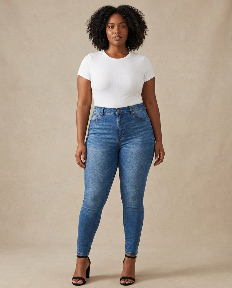 KUNMI Curvy High Waist Butt-Lifting Skinny Jeans worn by a model