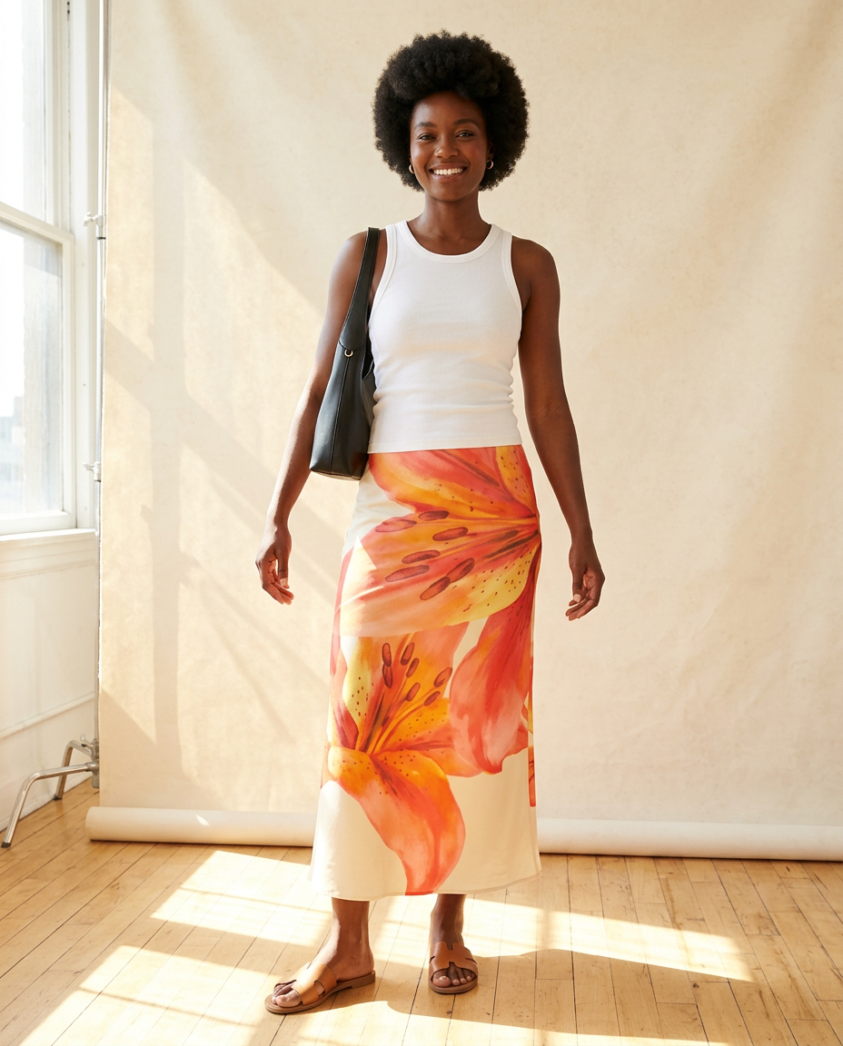 Makemechic Floral Summer Skirt worn by a model