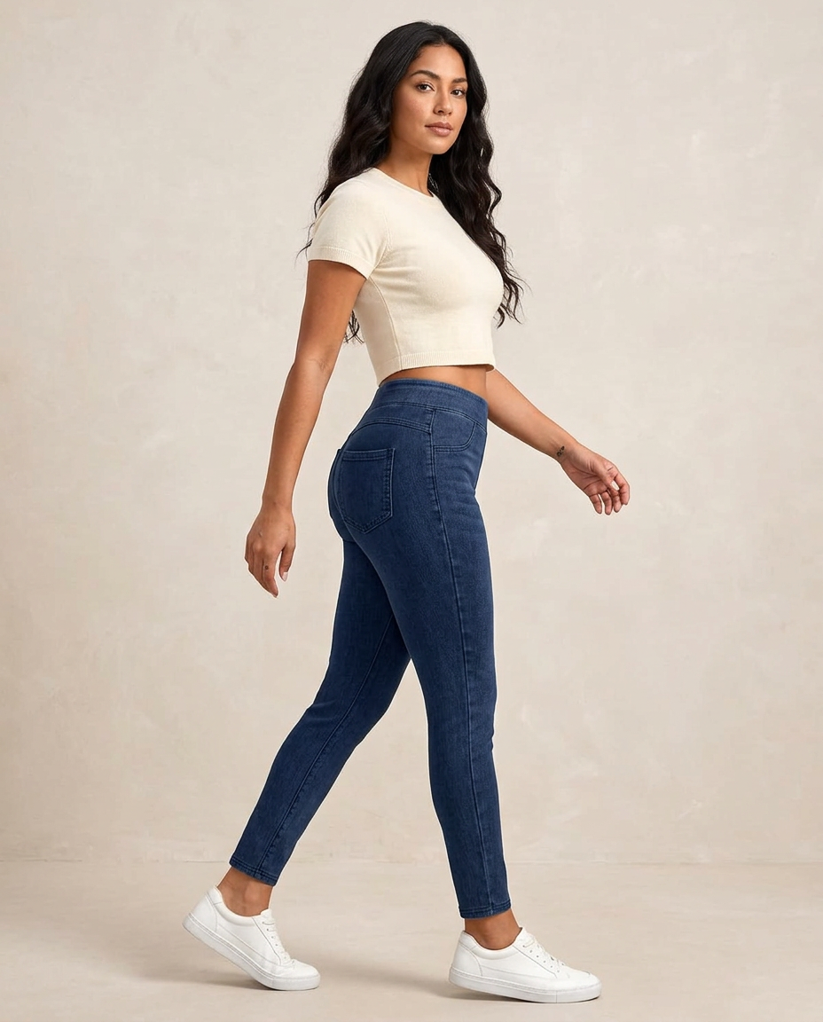 Rammus High-Waisted Pull-On Denim Jeggings worn by a model