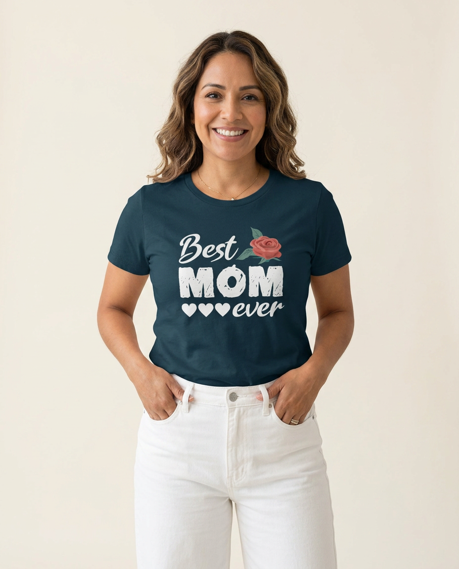Best Mom Ever Graphic Tee worn by a model