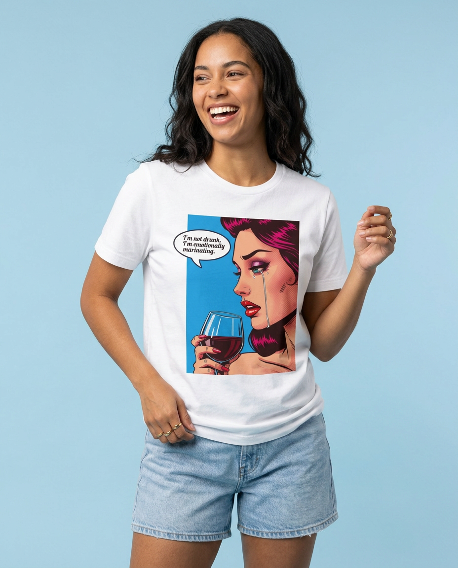 Vintage Tears & Vino Vibes Tee worn by a model