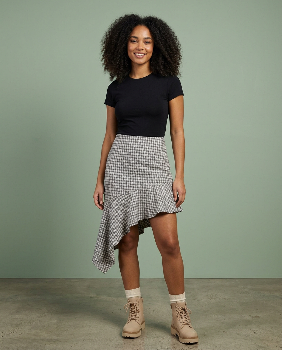 Wdirara Asymmetric Vintage Skirt worn by a model