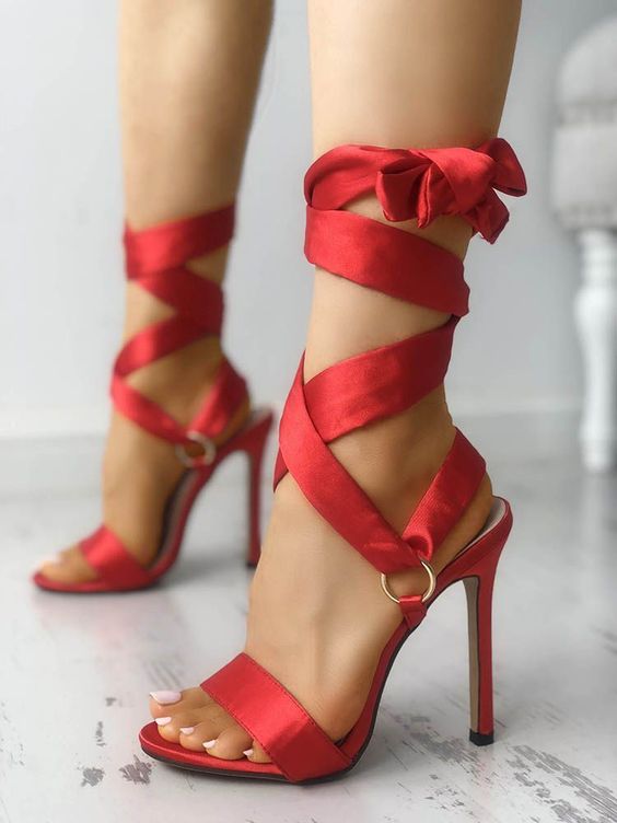 Red Lace-Up High Heel Shoes