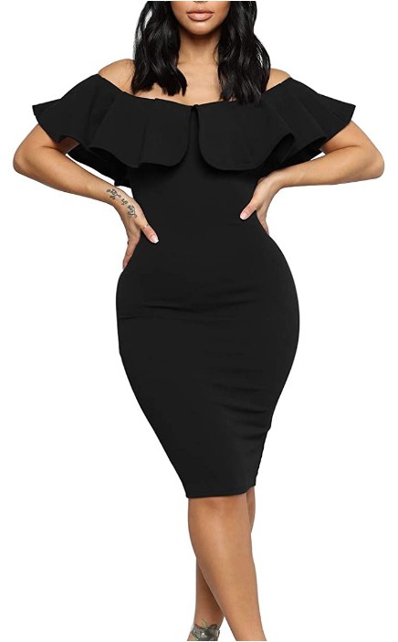 Ruffle Off Shoulder Bodycon Cocktail Party Dress